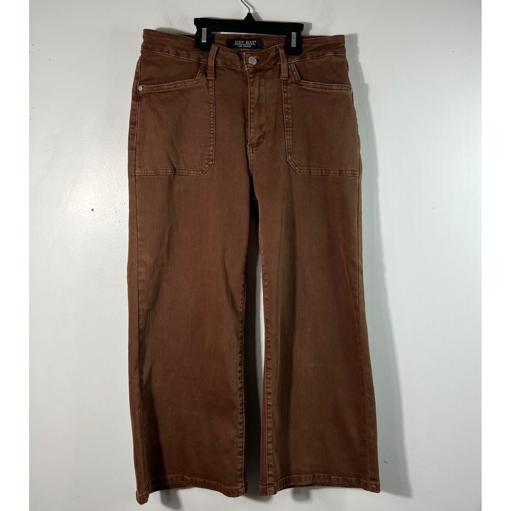 Judy Blue Garment Dyed Maple Utility Pocket Wide Leg Crop Denim Jeans 7/28